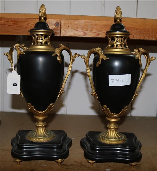 Pair Louis XV style black marble and ormolu vase